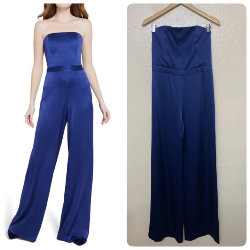 Alice + Olivia Blue Strapless Jumpsuit